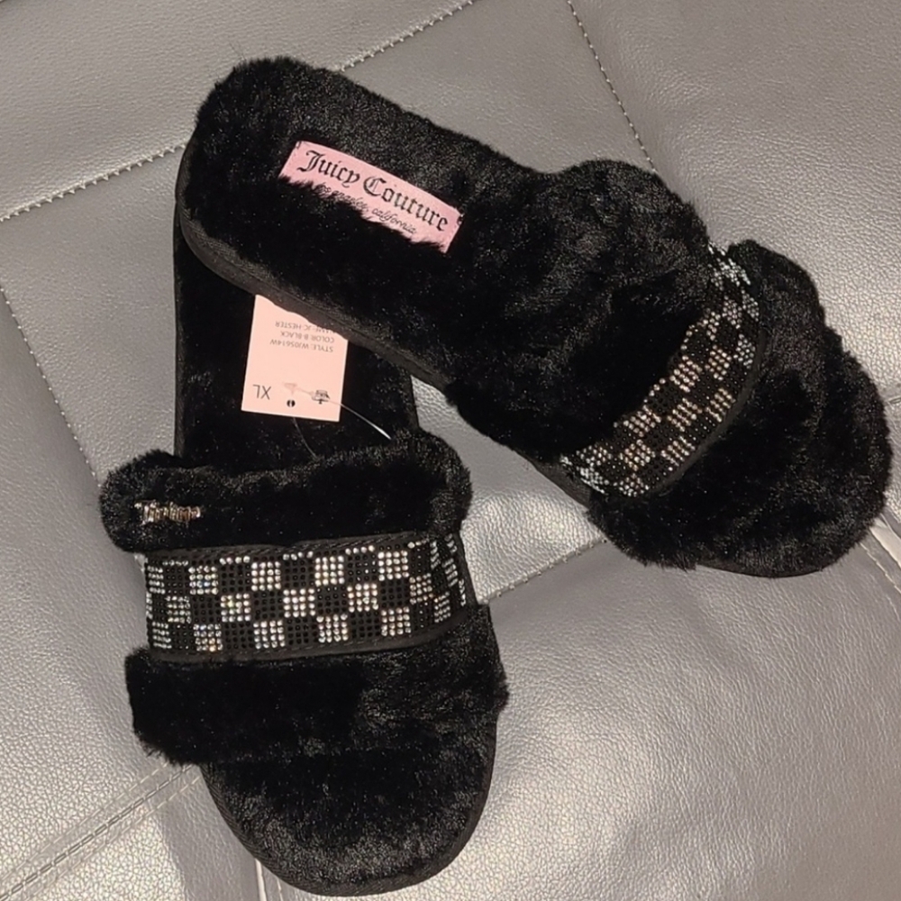 💕HP💕NWT Juicy Couture Bling CheckerBoard Slides💕Size XL